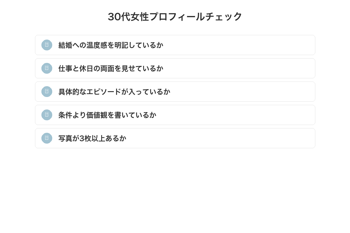 30代女性プロフィールチェックリスト