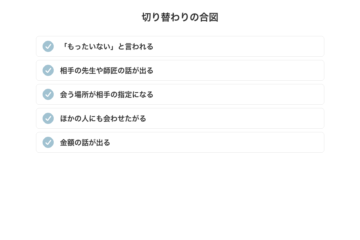 勧誘に切り替わるときの合図チェックリスト